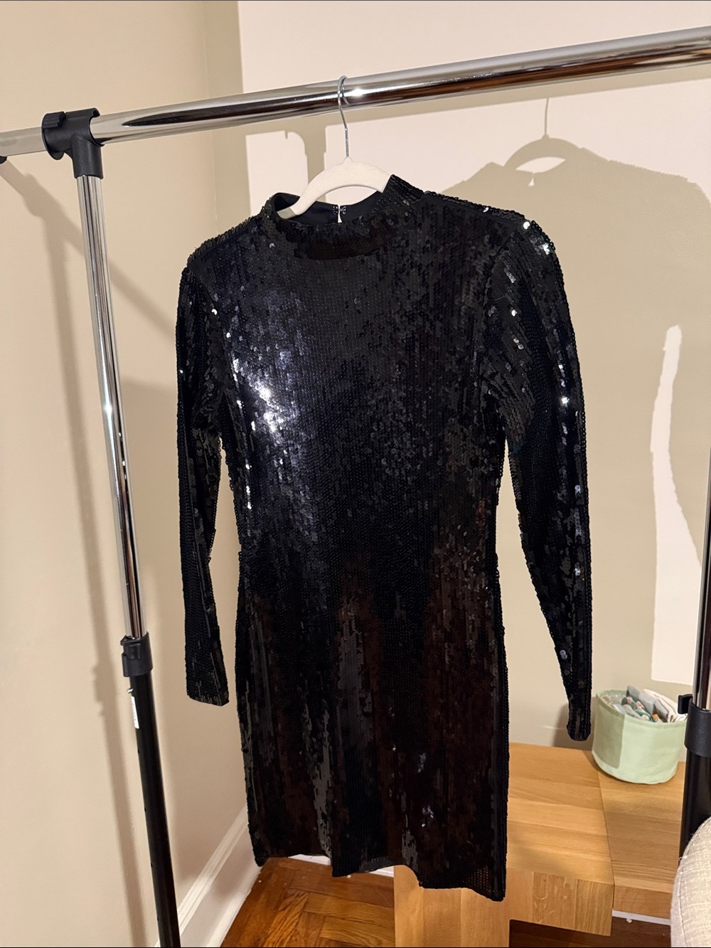 Express Black Sequin Long-Sleeve Mini Dress